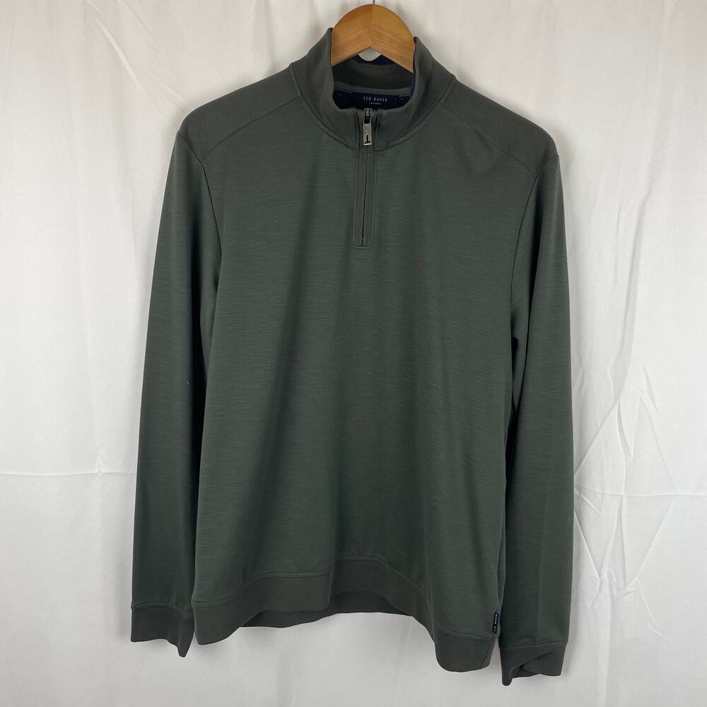 Ted Baker Caravan 1/4 Zip Pullover Gray/Green Long Sleeve Men's Size 4 or US L